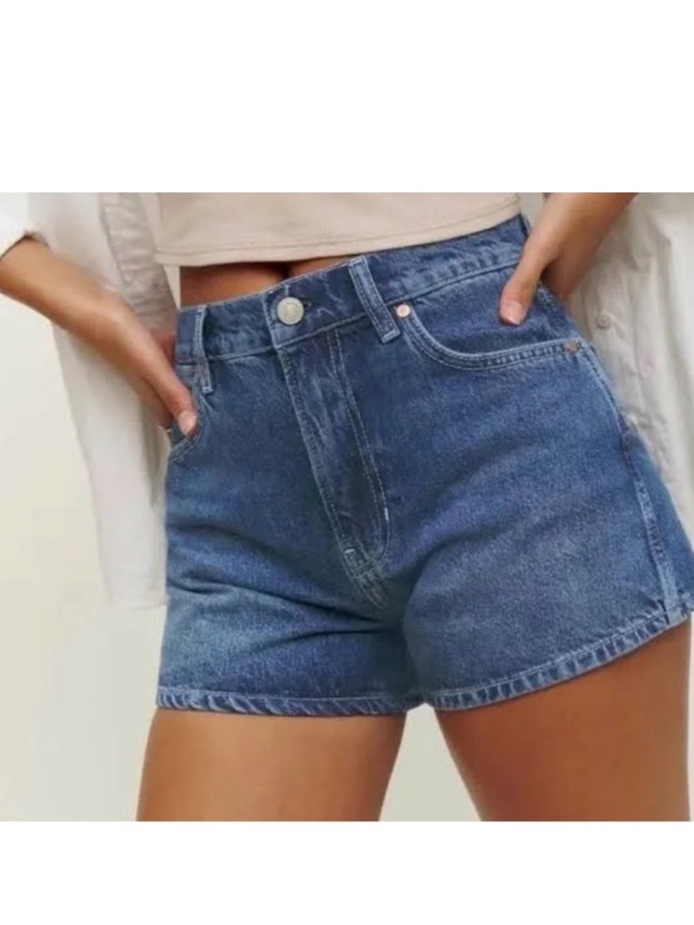 Reformation Blue High-Rise Denim Jean Shorts - Picture 1 of 4